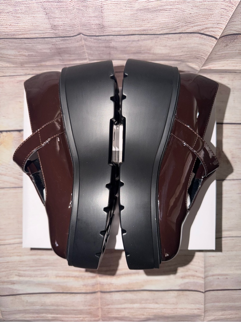 Platform Mary Jane Loafers in Deep Bordeaux Patent burgundy - Picture 4 of 7